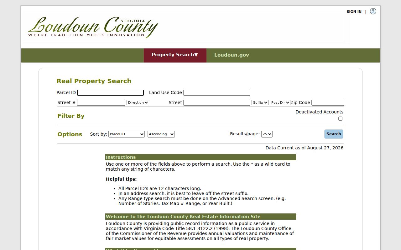 Loudoun County residents directory property search fields