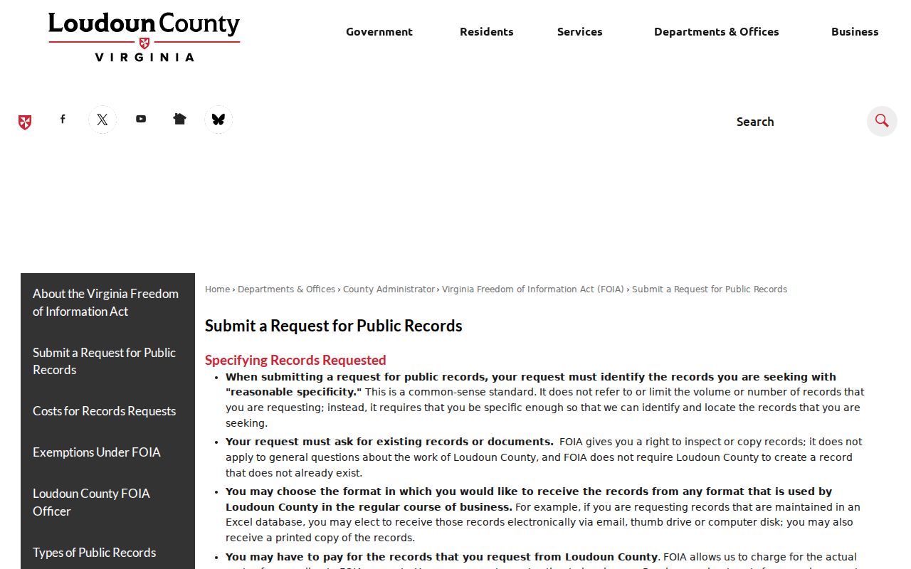 Loudoun County residents directory public records request options