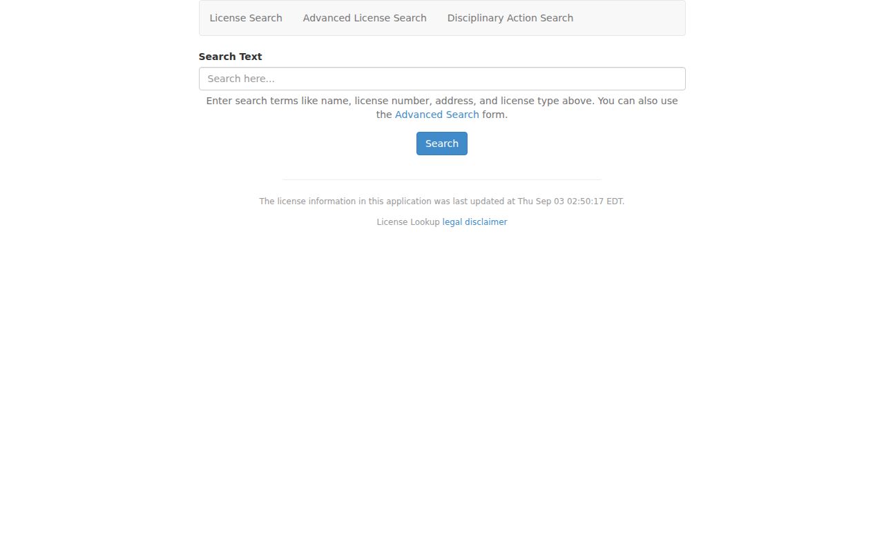 Loudoun County resident lookup image of the Virginia DPOR license search