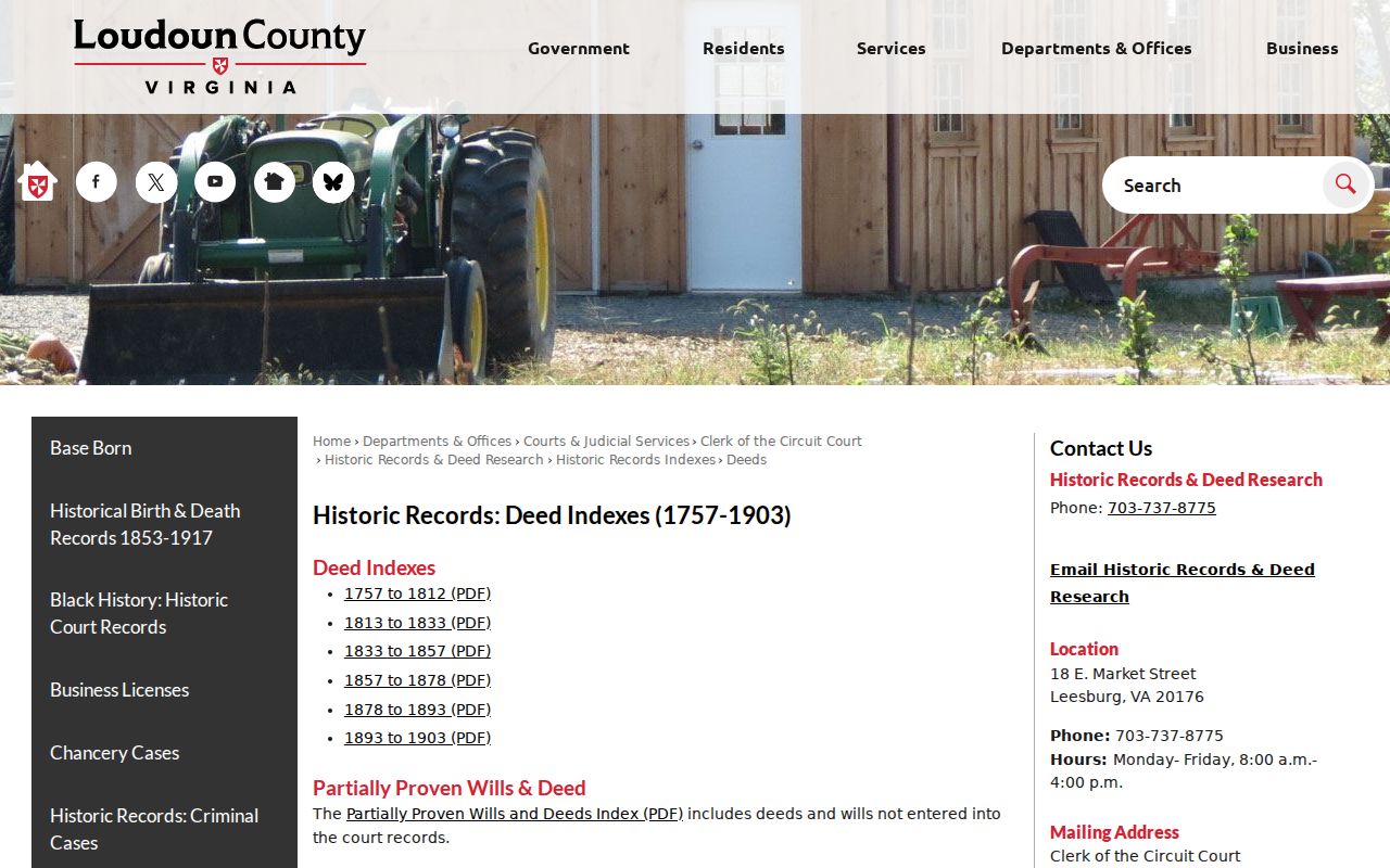 Loudoun County street directory historic deed index