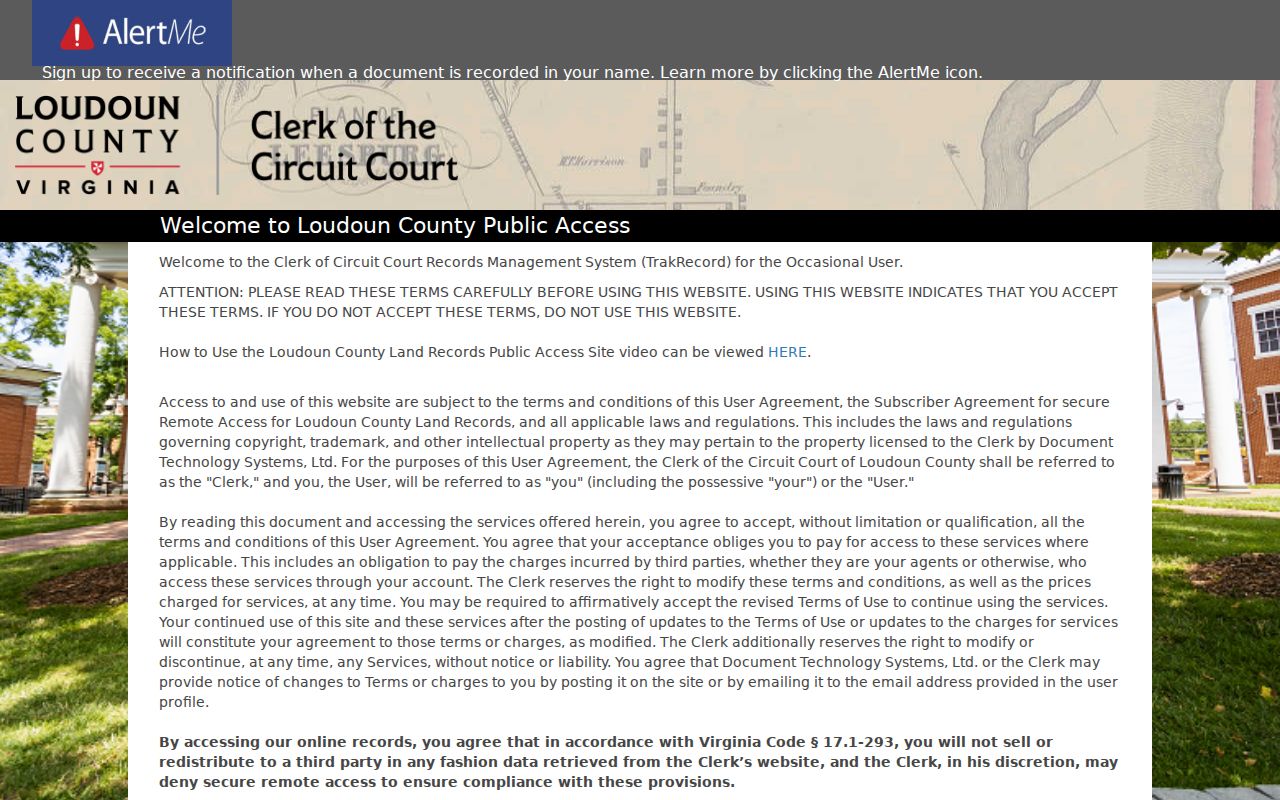 Loudoun County street directory TrakRecord recorder deed index access
