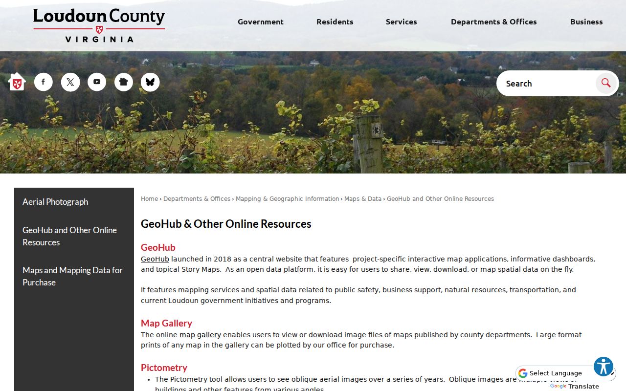 Loudoun County ZIP code directory view of GeoHub WebLogis search guidance